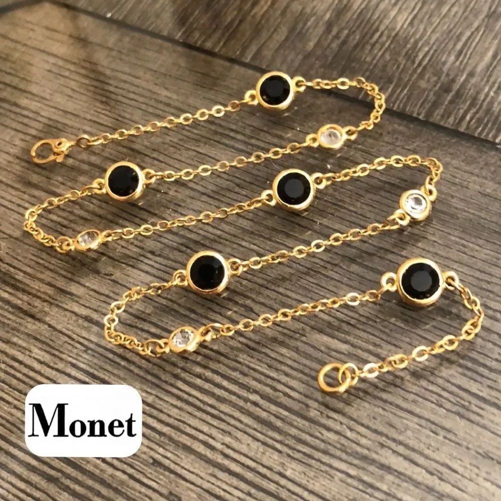 Vintage Monet Station Necklace with Black & Clear Cut Glass Crystal Gems